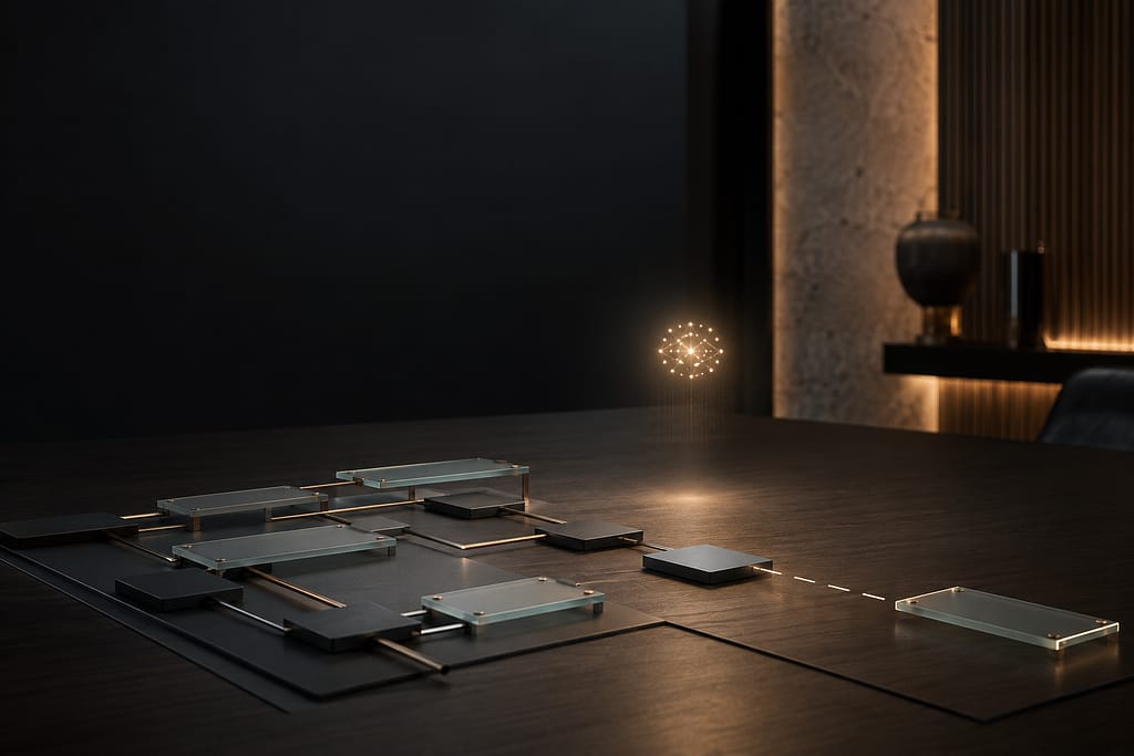 AI Does Not Fix Broken Process modern office flowchart with soft lighting