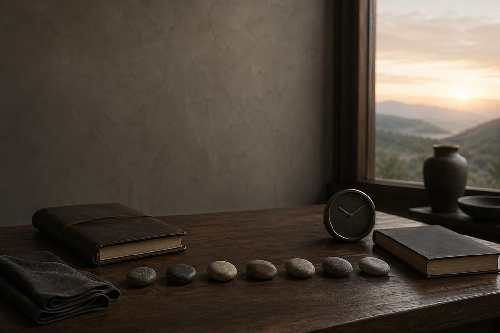 Rhythm Carries What Motivation Starts peaceful minimalist still life with natural elements